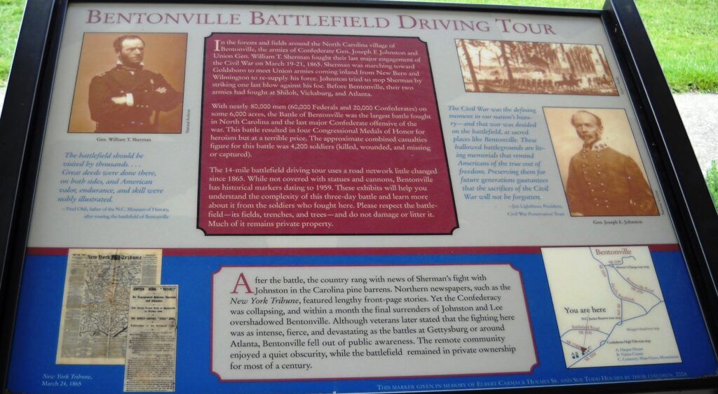 BENTONVILLE BATTLEFIELD DRIVING TOUR WAR MEMORIAL PANEL