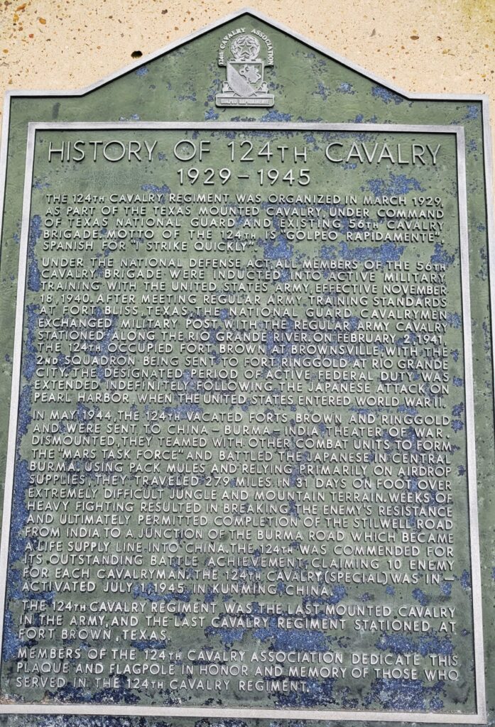 HISTORY OF 124TH CAVALRY WAR MEMORIAL PLAQUE