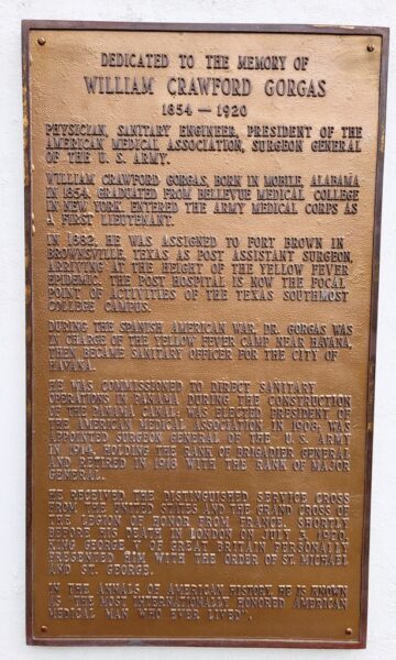 WILLIAM CRAWFORD GORGAS WAR MEMORIAL PLAQUE