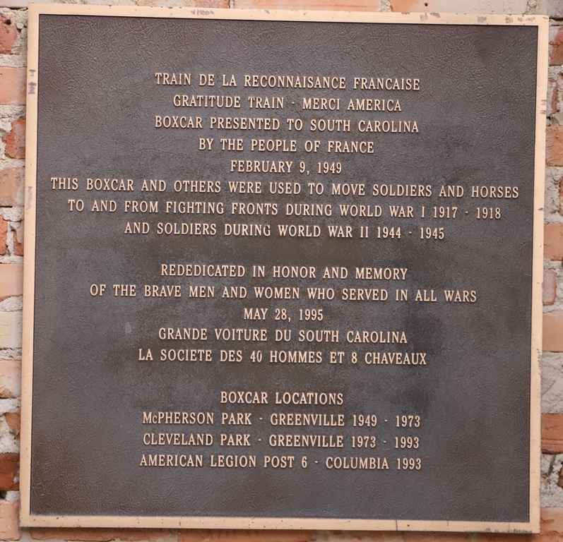 SOUTH CAROLINA MERCI TRAIN WAR MEMORIAL PLAQUE