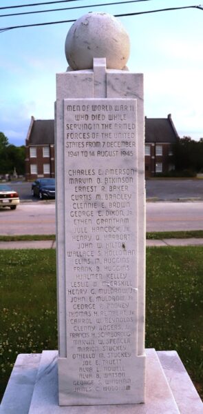 LEE COUNTY WORLD WAR I AND II SUPREME SACRIFICE MEMORIAL SIDE D