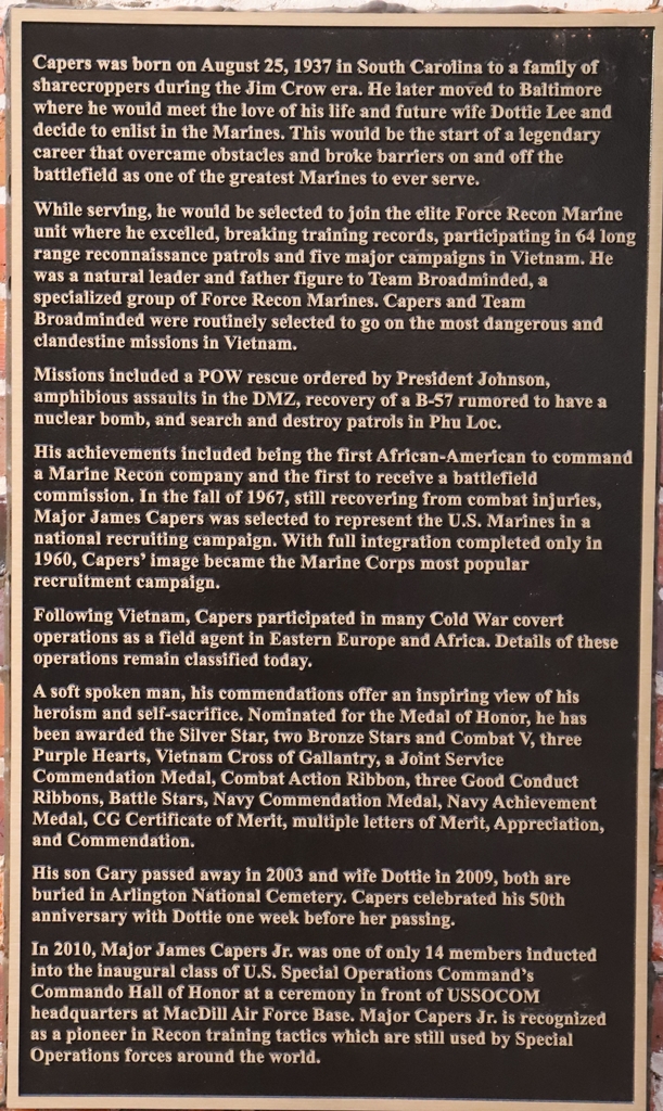 JAMES CAPERS MAJOR WAR MEMORIAL PLAQUE A