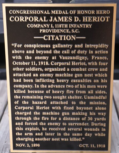 CORPORAL JAMES D. HERIOT MEDAL OF HONOR WAR MEMORIAL PLAQUE