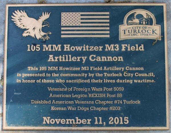 105 MM HOWITZER M3 FIELD ARTILLERY CANNON MEMORIAL PLAQUE
