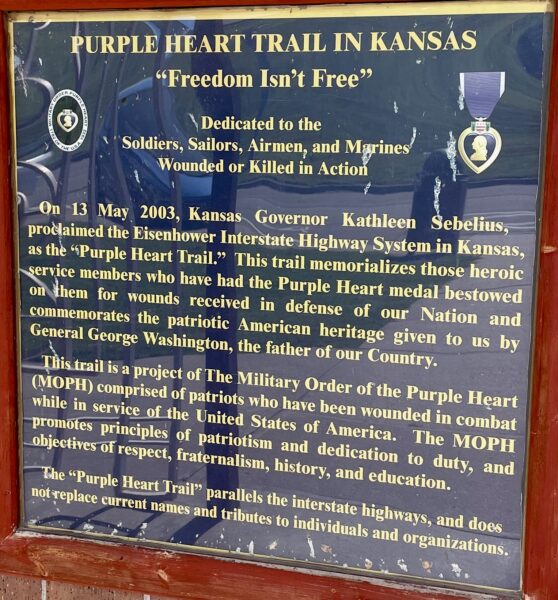 PURPLE HEART TRAIL IN KANSAS WAR MEMORIAL PLAQUE