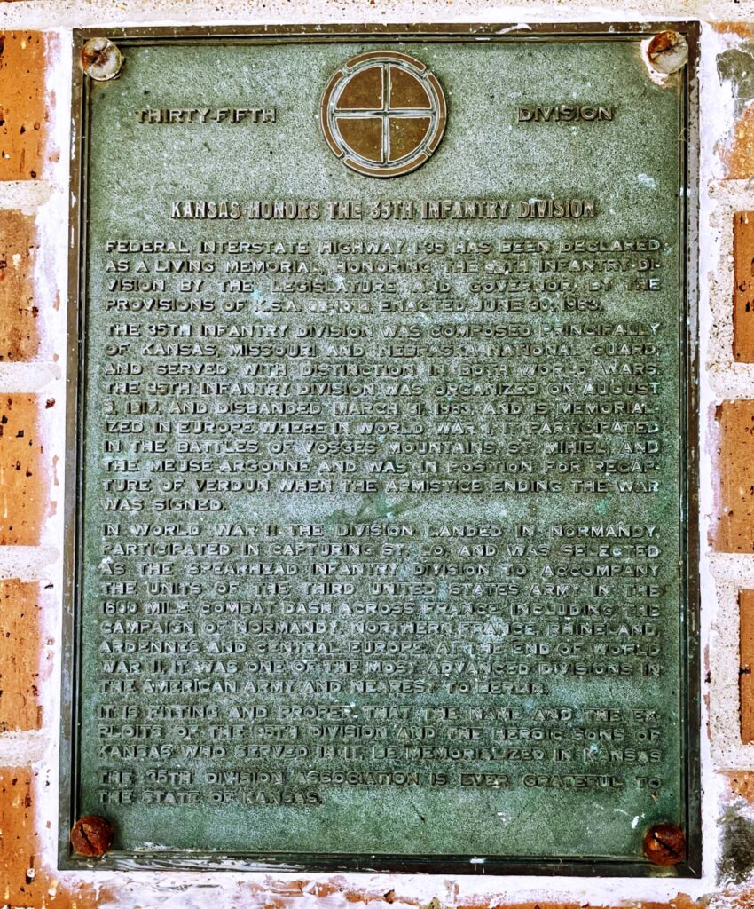 KANSAS HONORS THE 35TH INFANTRY DIVISION WAR MEMORIAL PLAQUE