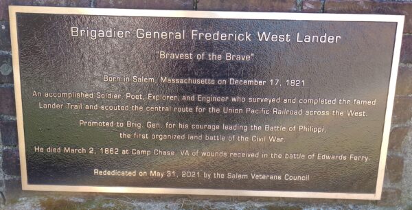 BRIGADIER GENERAL FREDERICK WEST LANDER WAR MEMORIAL PLAQUE