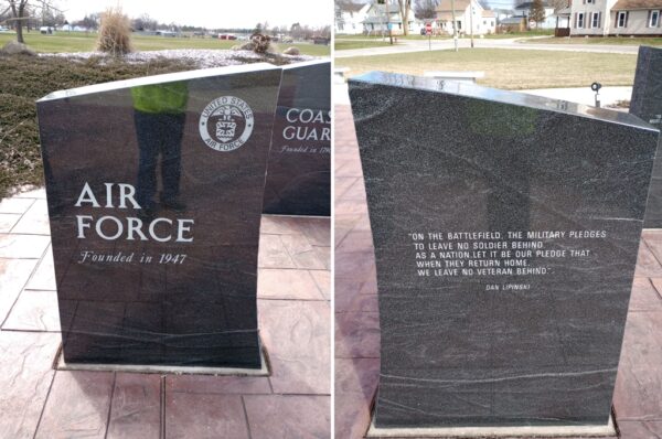HICKSVILLE HONORING ALL VETERANS MEMORIAL STONE D FRONT & BACK
