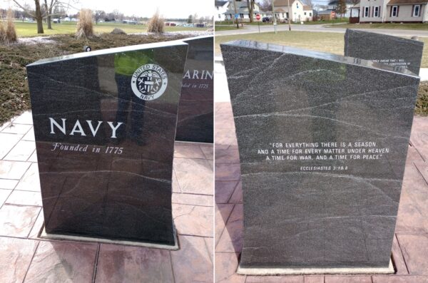 HICKSVILLE HONORING ALL VETERANS MEMORIAL STONE B FRONT & BACK