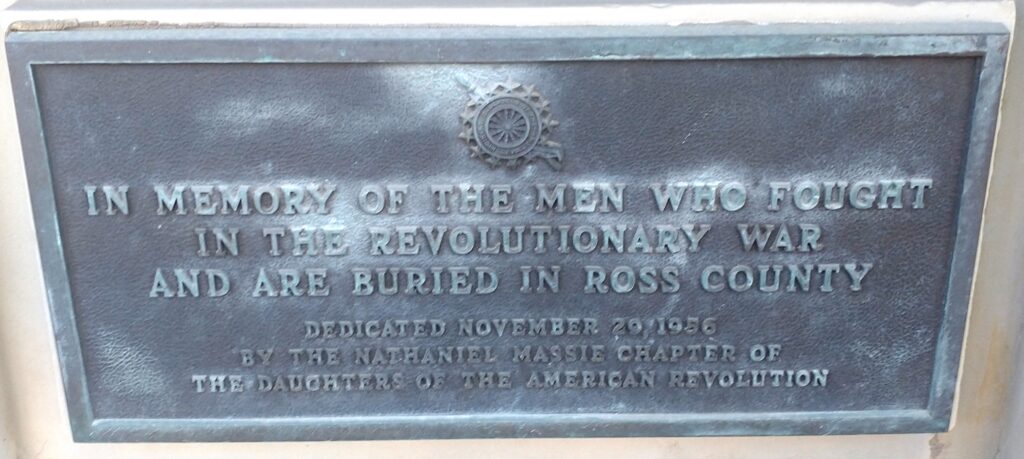ROSS COUNTY REVOLUTIONARY WAR MEMORIAL PLAQUE