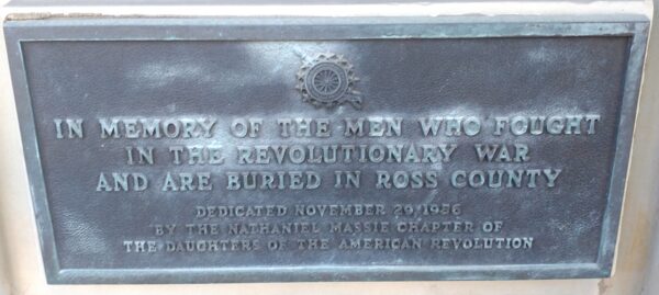 ROSS COUNTY REVOLUTIONARY WAR MEMORIAL PLAQUE