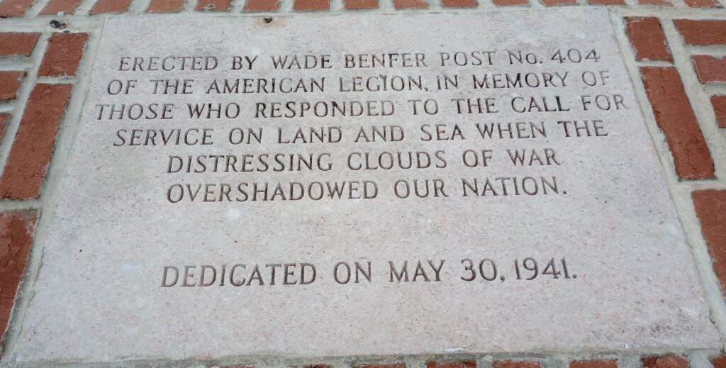 WADE BENFER POST NO. 404 VETERANS MEMORIAL FLAGPOLE STONE A