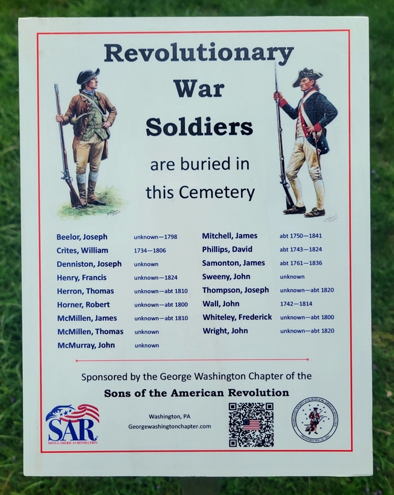 REVOLUTIONARY WAR SOLDIERS BURIED IN BRUSH RUN CEMETERY MEMORIAL PLAQUE