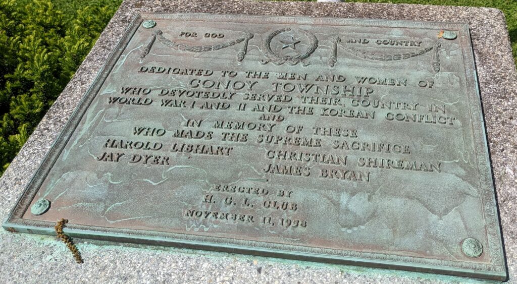 CONOY TOWNSHIP WAR VETERANS MEMORIAL PLAQUE
