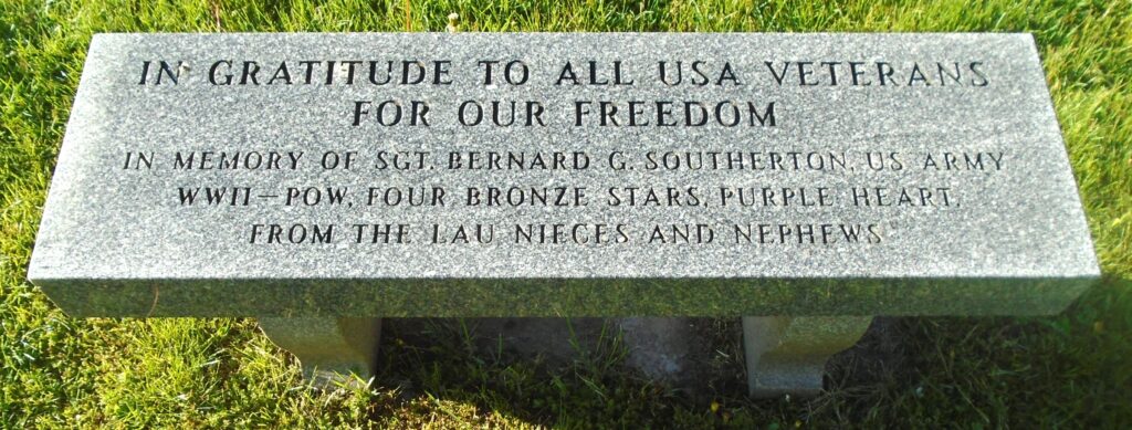 SGT. BERNARD G. SOUTHERTON WAR MEMORIAL BENCH