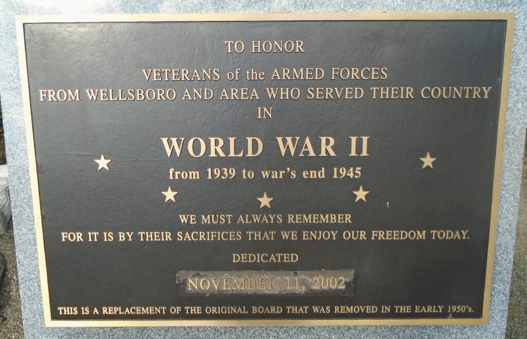 WELLSBORO AND AREA VETERANS OF WORLD WAR II MEMORIAL PLAQUE A