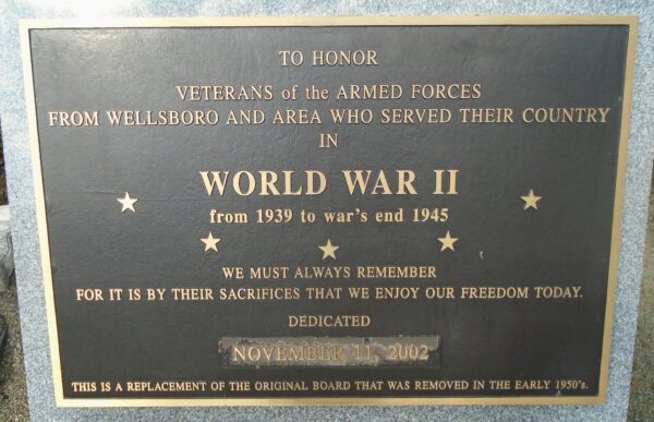 WELLSBORO AND AREA VETERANS OF WORLD WAR II MEMORIAL PLAQUE A