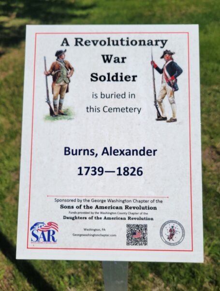 A REVOLUTIONARY WAR SOLDIER BURIED IN WEST ALEXANDER CEMETERY MEMORIAL PLAQUE