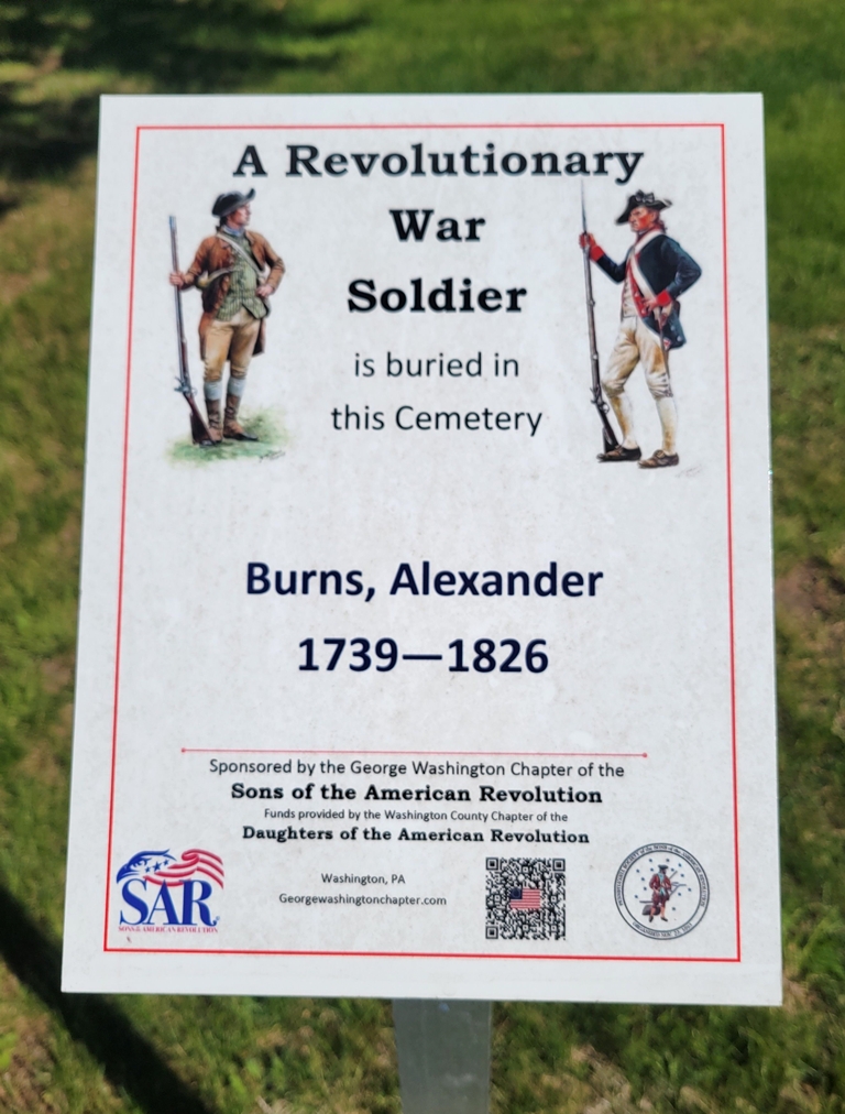 A REVOLUTIONARY WAR SOLDIER BURIED IN WEST ALEXANDER CEMETERY MEMORIAL PLAQUE