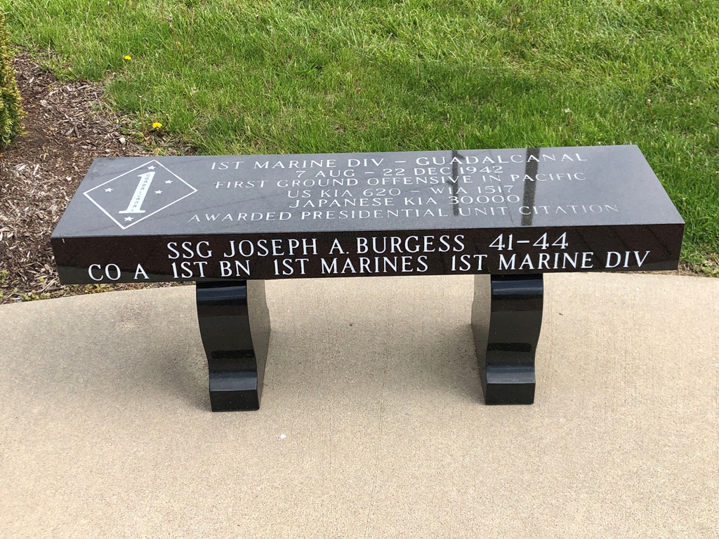 1ST MARINE DIV-GUADALCANAL WAR MEMORIAL BENCH FRONT