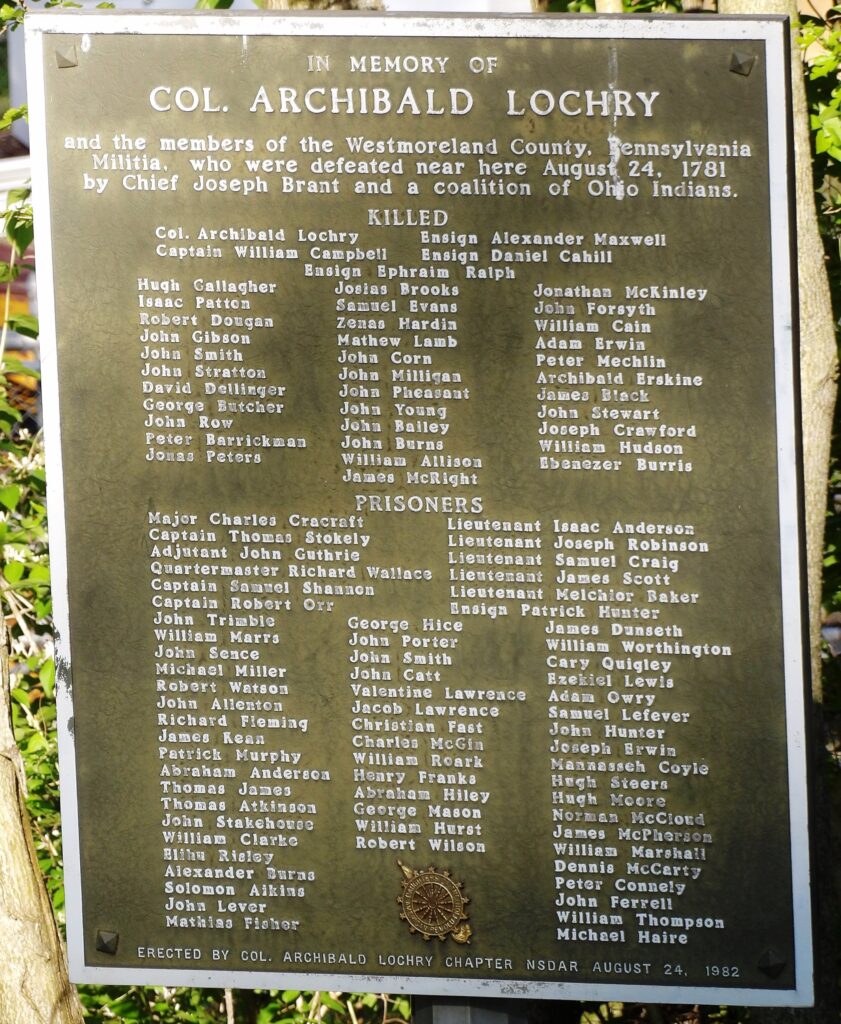 COL. ARCHIBALD LOCHRY WAR MEMORIAL PLAQUE