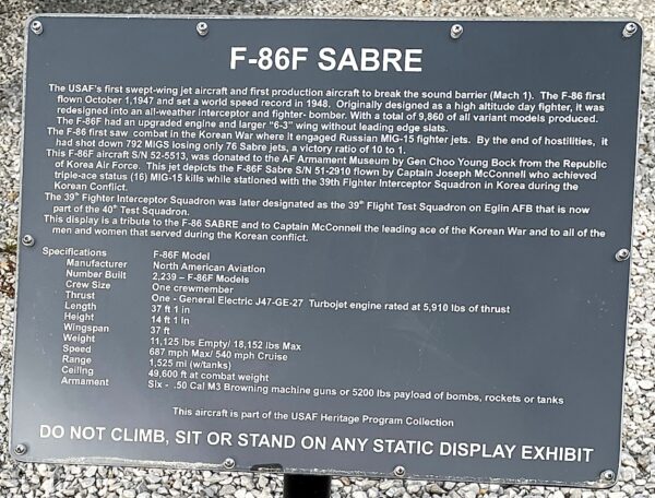 F-86F SABRE MEMORIAL AIRCRAFT PLAQUE