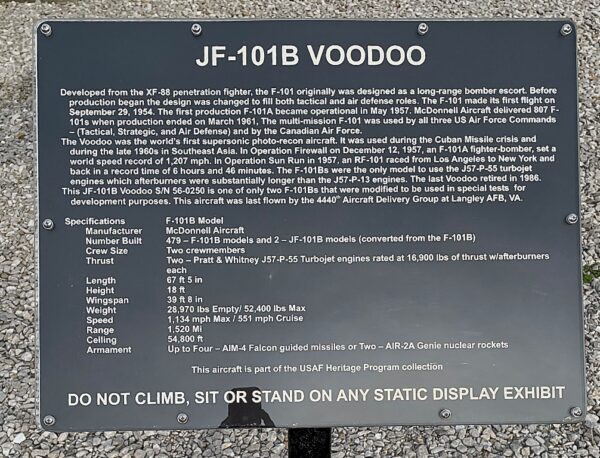JF-101B VOODOO MEMORIAL AIRCRAFT PLAQUE