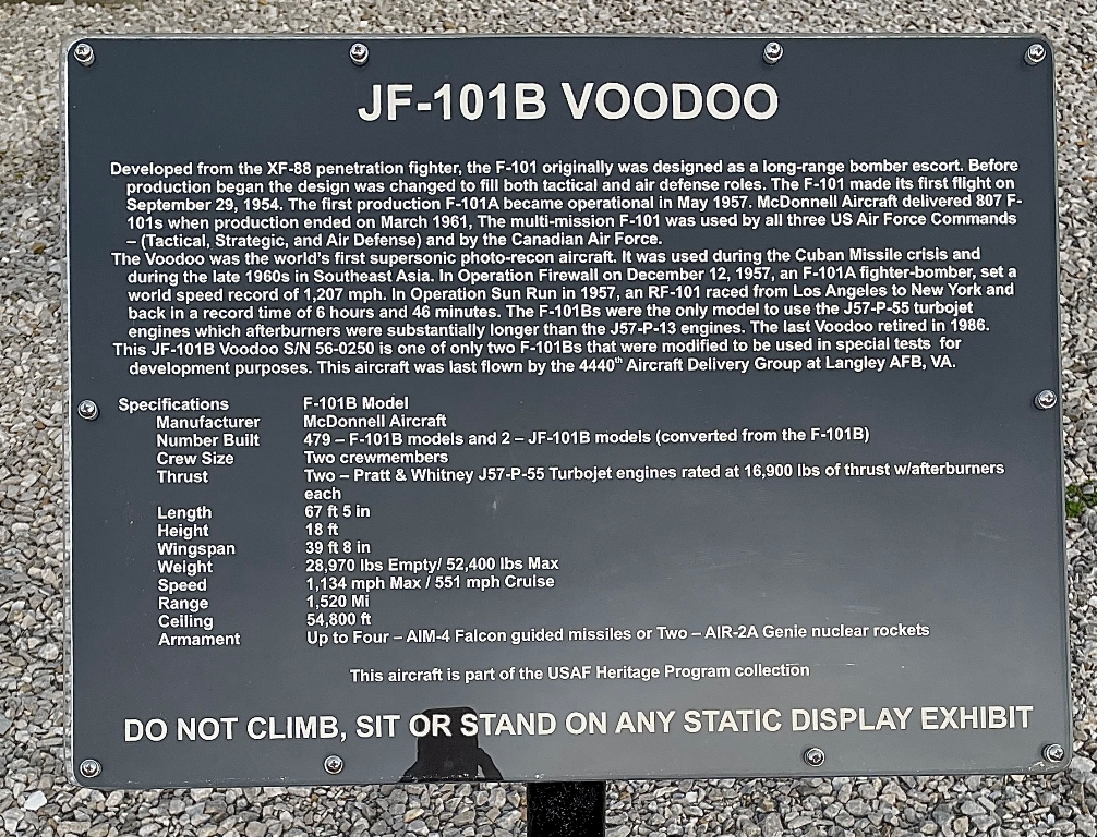JF-101B VOODOO MEMORIAL AIRCRAFT PLAQUE