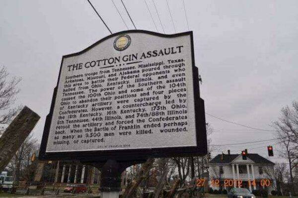 THE COTTON GIN ASSAULT WAR MEMORIAL MARKER BACK
