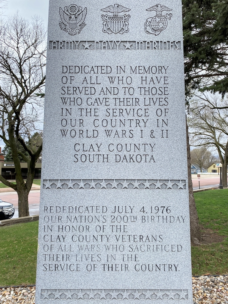 CLAY COUNTY SOUTH DAKOTA VETERANS MEMORIAL STONE A