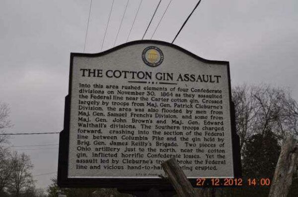 THE COTTON GIN ASSAULT WAR MEMORIAL MARKER FRONT