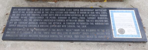 FLORENCE USS ARIZONA WAR MEMORIAL TABLET A