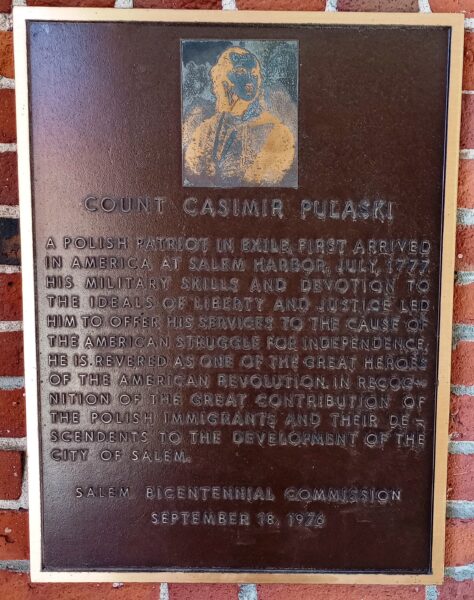 SALEM COUNT CASIMIR PULASKI MEMORIAL PLAQUE