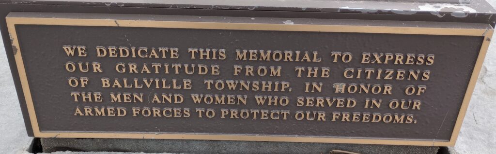 BALLVILLE TOWNSHIP WAR MEMORIAL BATTLEFIELD CROSS PLAQUE