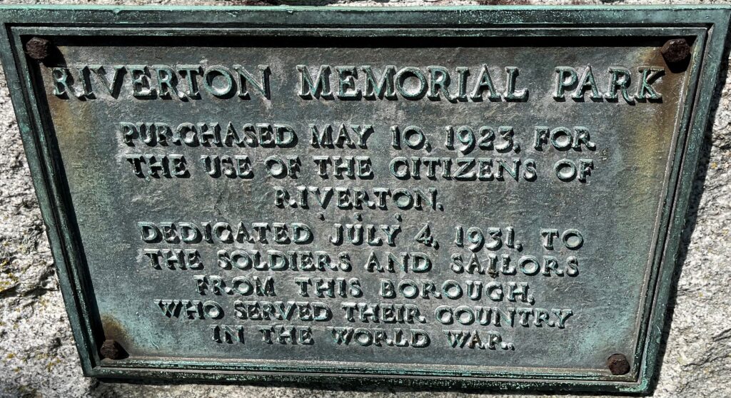 RIVERTON MEMORIAL PARK PLAQUE