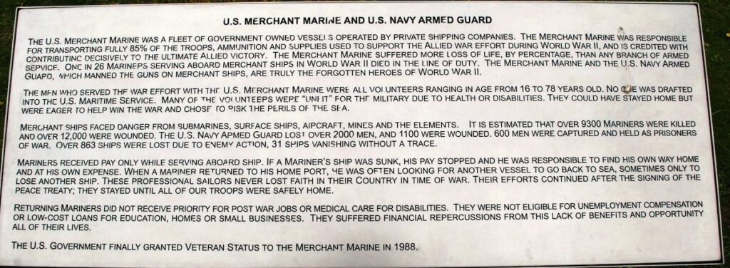 U.S. MERCHANT MARINE AND U.S. NAVY ARMED GUARD MEMORIAL PLAQUE OLD