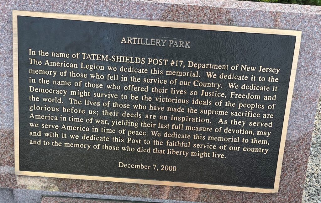 ARTILLERY PARK WAR MEMORIAL PLAQUE