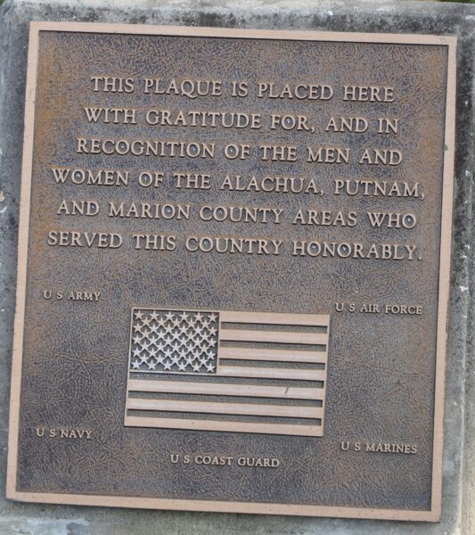 ALACHUA, PUTNAM AND MARION COUNTY VETERANS MEMORIAL PLAQUE