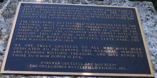 THE OKEECHOBEE BATTLEFIELD HISTORIC STATE PARK MEMORIAL PLAQUE B