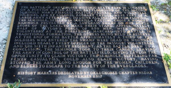THE BATTLE OF OKEECHOBEE HISTORIC STATE PARK MEMORIAL PLAQUE A