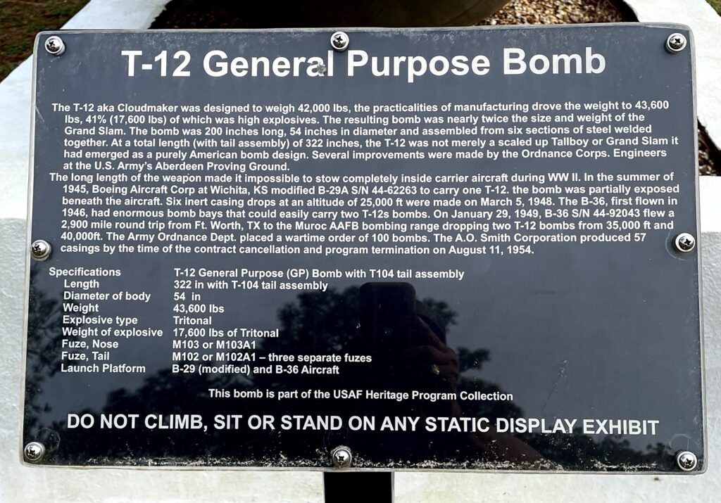 T-12 GENERAL PURPOSE BOMB MEMORIAL PLAQUE