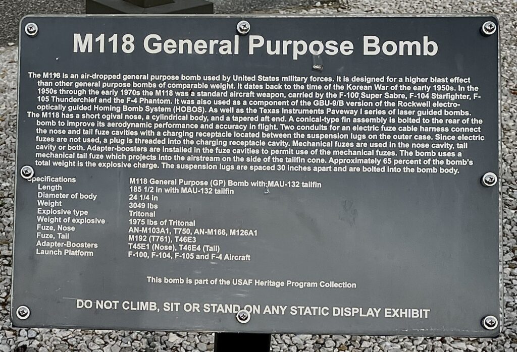 M118 GENERAL PURPOSE BOMB MEMORIAL PLAQUE