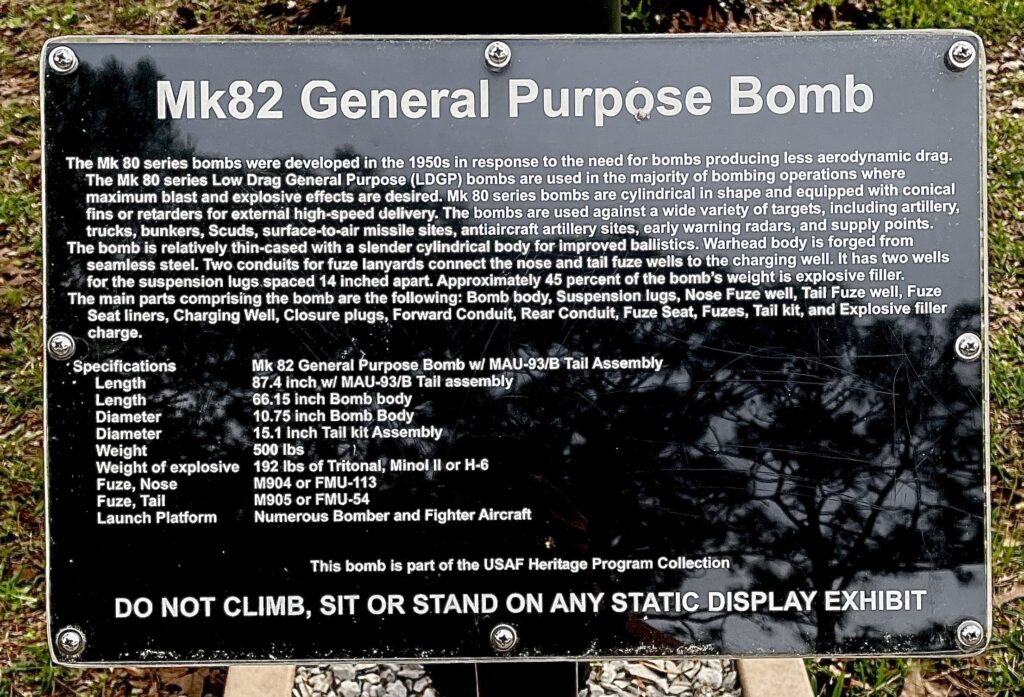 MK82 GENERAL PURPOSE BOMB MEMORIAL PLAQUE