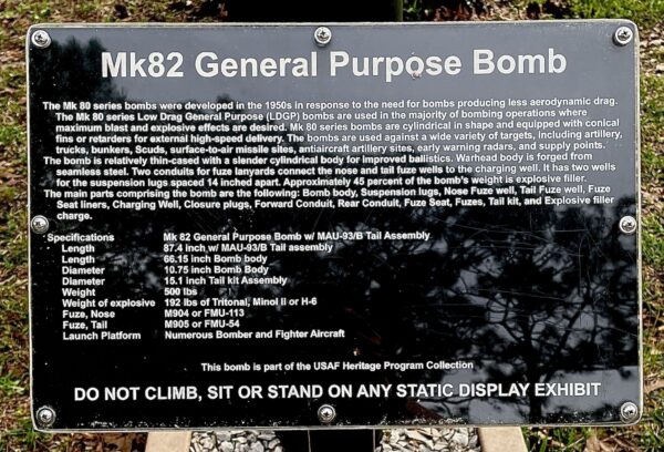 MK82 GENERAL PURPOSE BOMB MEMORIAL PLAQUE