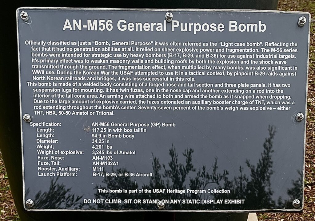 AN-M56 GENERAL PURPOSE BOMB MEMORIAL PLAQUE