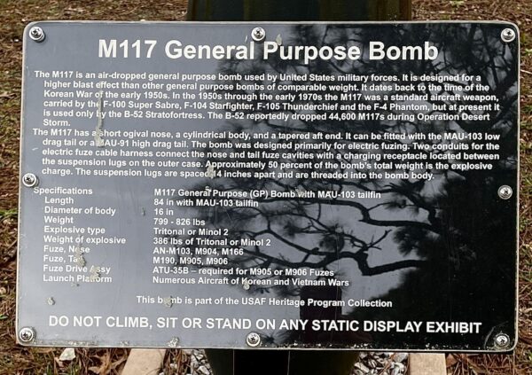 M117 GENERAL PURPOSE BOMB MEMORIAL PLAQUE