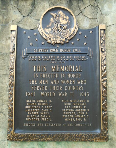 SLIPPERY ROCK HONOR ROLL MEMORILA PLAQUE