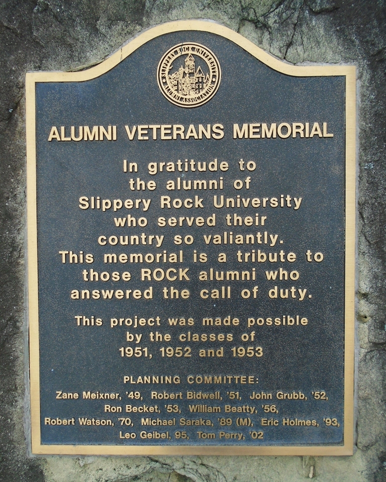 SLIPPERY ROCK UNIVERSITY ALUMNI VETERANS MEMORIAL PLAQUE