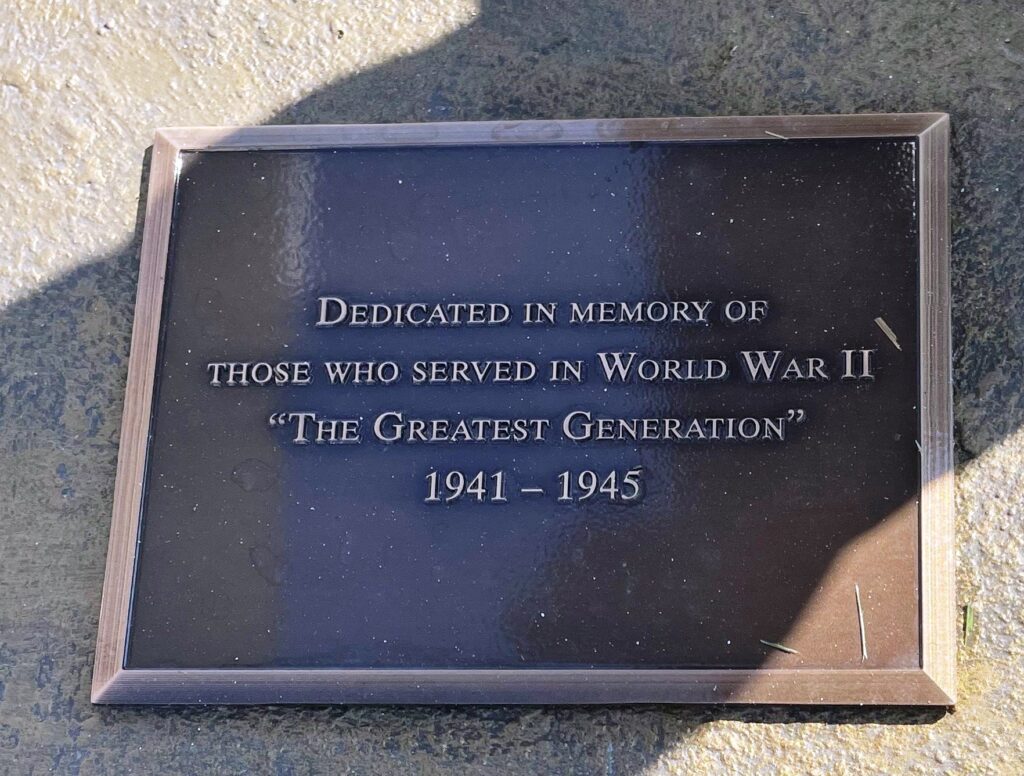 WATERLOO WORLD WAR II MEMORIAL PLAQUE