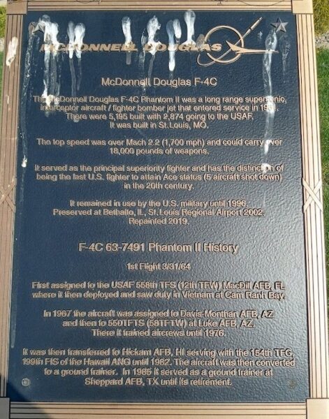 MCDONNELL DOUGLAS F-4C MEMORIAL AIRCRAFT PLAQUE